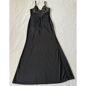 POPILUSH Shapewear Lace V Neck Side Slit Slimming Maxi Slip Dress Black Size L
